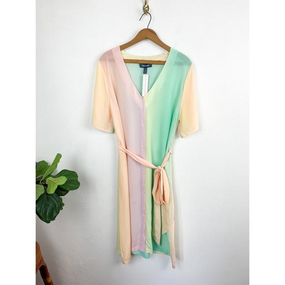 Modcloth Dresses & Skirts - NWT ModCloth 100% Silk Pastel Rainbow Tie Waist Dress Sz XL